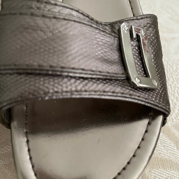 Guess Silver edgy wedge mules with silver metal grommets and buckle. NWOT - Picture 3 of 8